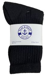 Yacht & Smith Kids Cotton Terry Cushioned Crew Socks Black Size 6-8 Bulk Pack