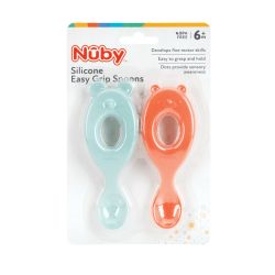 24 Pieces Nuby 2-Pack Silicone Easy Grip Spoons: Mouse And Bear 6 months up - Baby Utensils