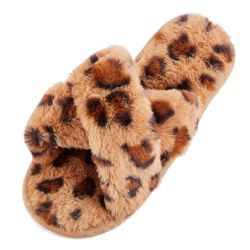 24 Wholesale Women's Furry Leopard Slipper