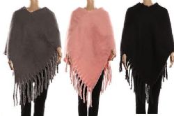 24 Wholesale Womens Winter Warm Cape Textured With Fringes