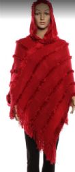 12 Pieces Women's Solid Hooded Poncho With Fringes  - Winter Pashminas and Ponchos