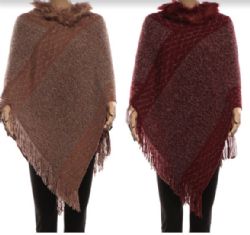 18 Wholesale Women's Cape With With Fur Trimmings In Assorted Color