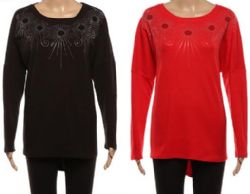 24 Pieces Women's Long Sleeve Top Fashion Printed With Jewel Design - Womens Sweaters & Cardigan