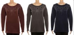 24 Pieces Women's Long Sleeve Top Fashion Printed With Jewel Design - Womens Sweaters & Cardigan