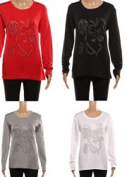 24 Pieces Womens Long Sleeve Soft Pullover Sweaters With Jeweled Design - Womens Sweaters & Cardigan