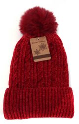 36 Wholesale Warm Knitted Hat Assorted Colors Fur Lined