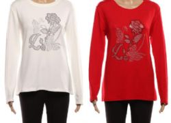 24 Pieces Women's Long Sleeve Soft Pullover Sweaters With Jeweled Design - Womens Sweaters & Cardigan