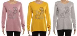24 Pieces Women's Long Sleeve Soft Pullover Sweaters With Jeweled Design - Womens Sweaters & Cardigan