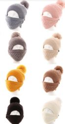 72 Units of Womans Knit Winter Pom Pom Hat Plush Hat With Face Covering - Winter Hats