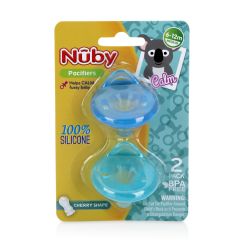 72 Wholesale Nuby 100% Silicone Cherry Shape Pacifiers 2pk 6-12months Colors May Vary