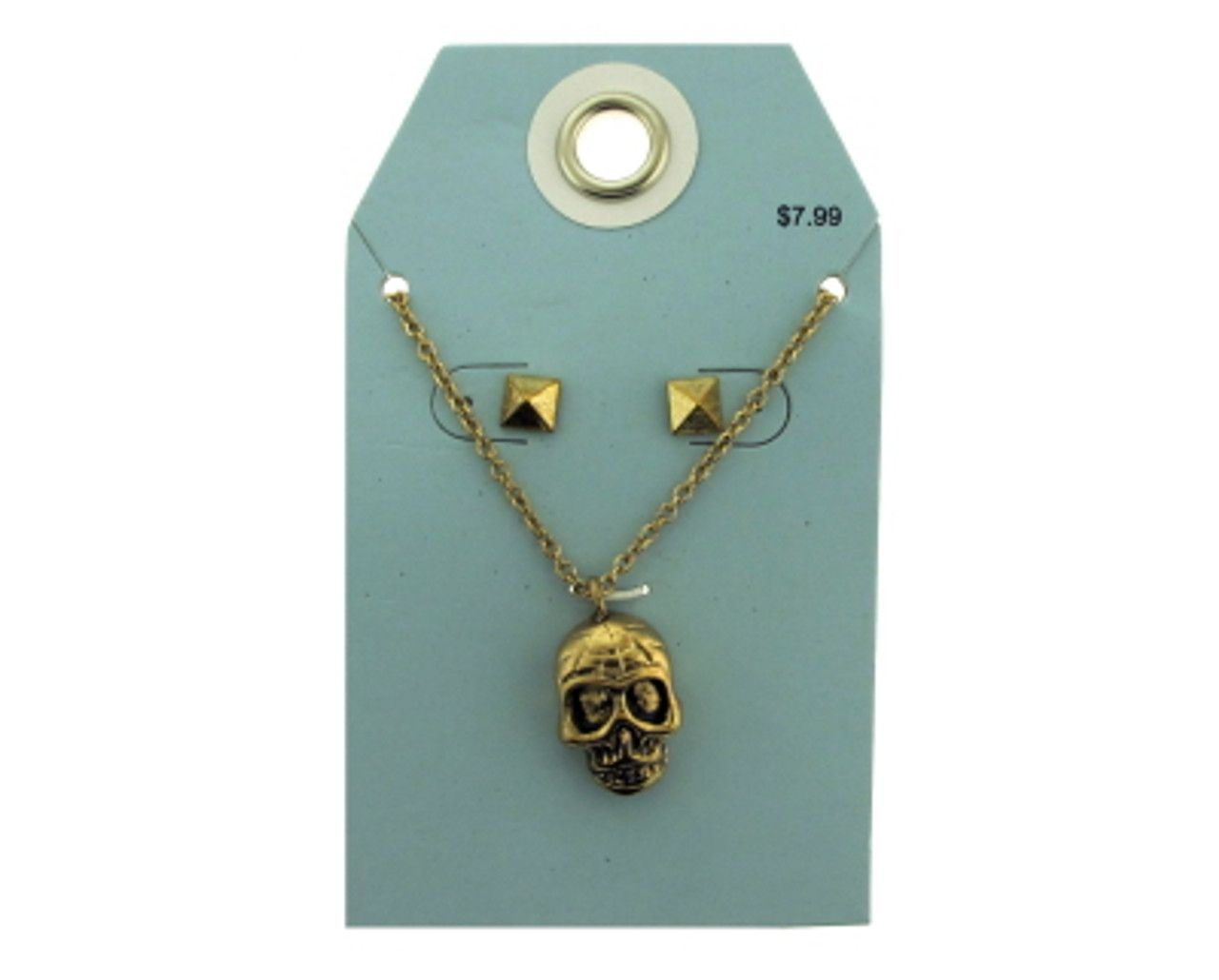 60 Wholesale Antique Style Gold Tone Skull Necklace And Earring Set