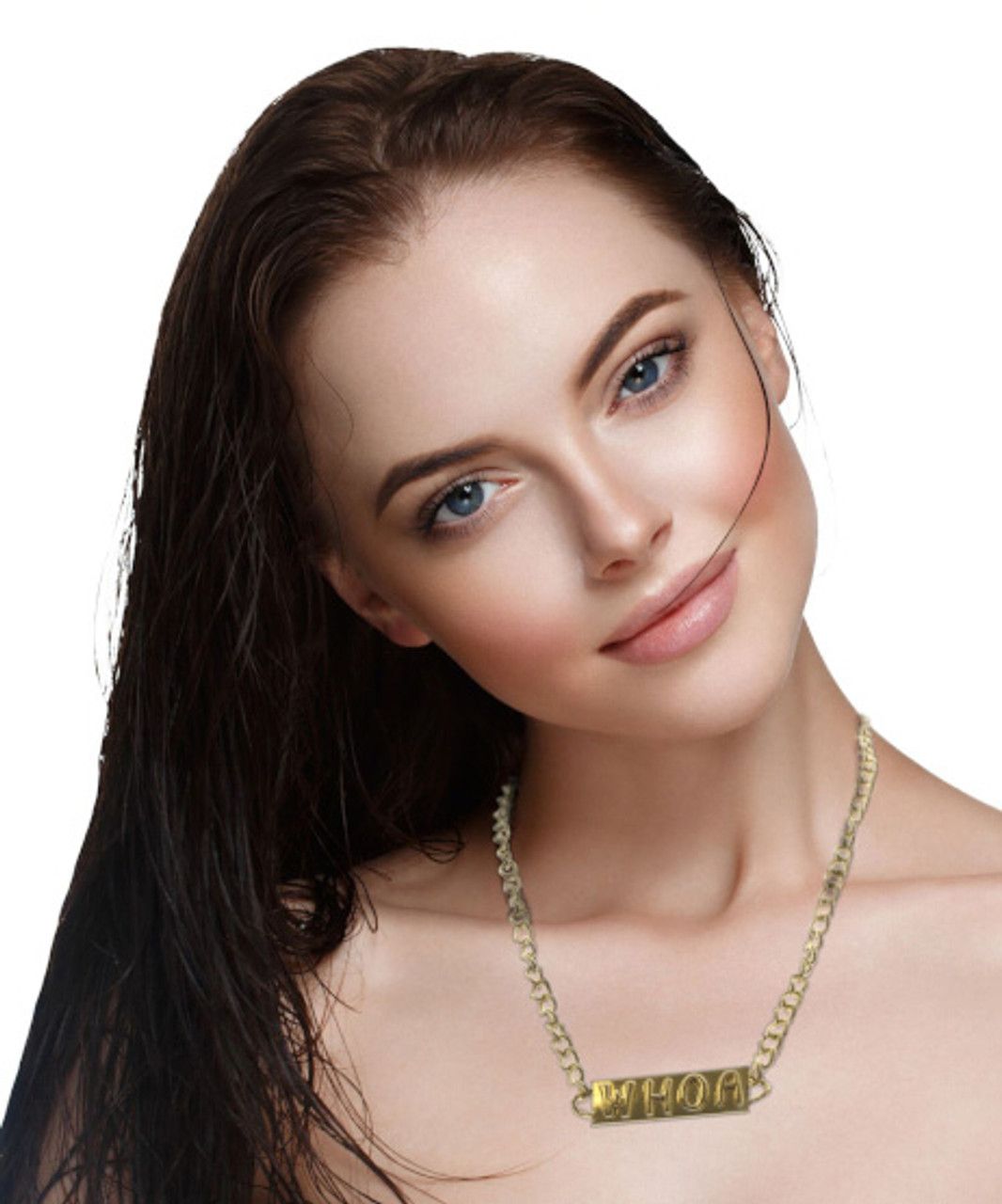 60 Wholesale Chain Link Necklace With A Name Plate Charm Reading The Word Whoa
