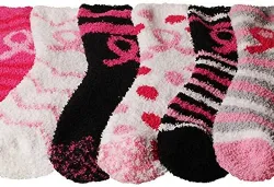 120 Wholesale Women's Breast Cancer Awareness Fuzzy Socks, Assorted Size 9-11
