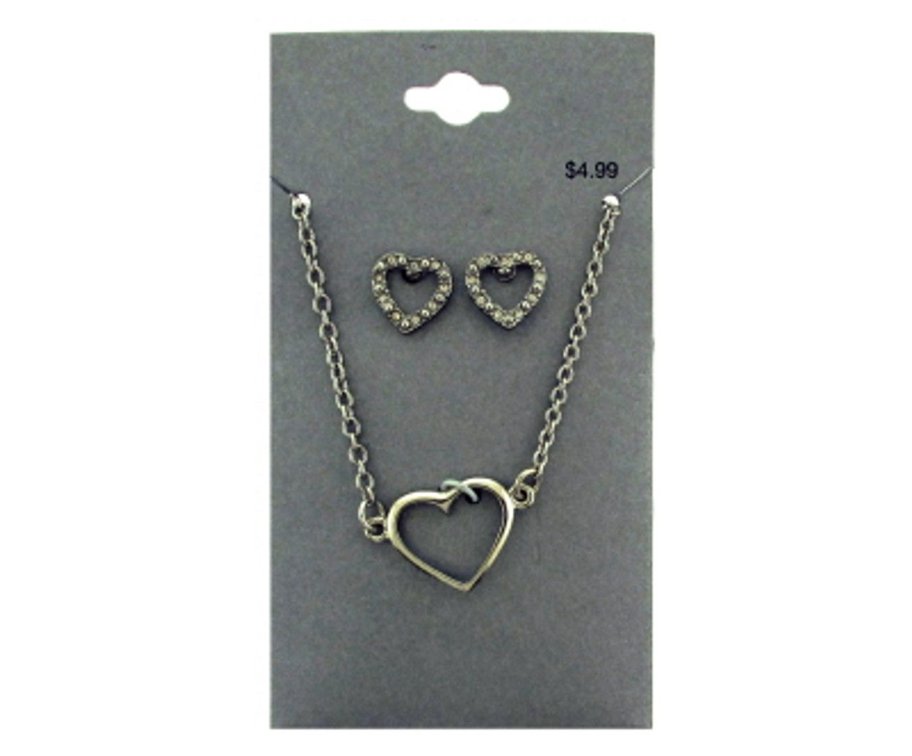 60 Wholesale Silver Tone Heart Necklace And Earring Set