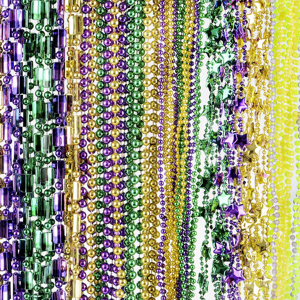 600 Pieces 100 Pc Mardi Gras Bead Necklace Asst 24"-48" - Costumes & Accessories