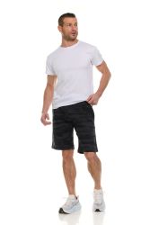 144 Pieces Mens Black Camo Fleece Shorts With Side Pockets Size M - Mens Shorts for Donation