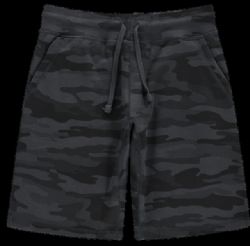 144 Pieces Mens Black Camo Fleece Shorts With Side Pockets Size M - Mens Shorts for Donation