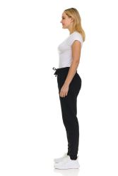 96 Pieces Womens Fleece Lined 3 Pocket Jogger Black Size Medium - Womens Pants