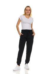 96 Pieces Womens Fleece Lined 3 Pocket Jogger Black Size Medium - Womens Pants