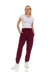 48 Wholesale Womens Fleece Lined 3 Pocket Jogger Burgundy Size Medium