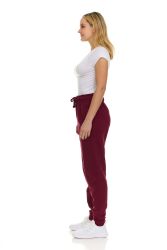 48 Wholesale Womens Fleece Lined 3 Pocket Jogger Burgundy Size Medium
