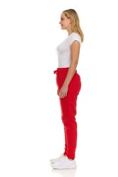 96 Pieces Womens Fleece Lined 3 Pocket Jogger Red Size Medium - Womens Pants