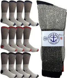 12 Pairs Yacht & Smith Men's Cotton Assorted Thermal Socks Size 10-13 - Mens Thermal Sock