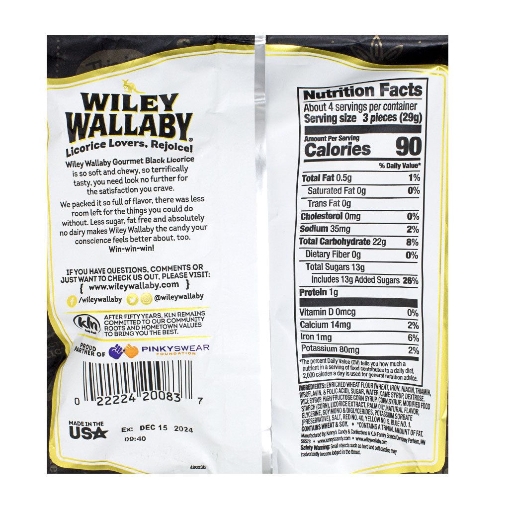 48 Wholesale Wiley Wallaby Classic Black Licorice - 4 oz.