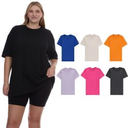 144 Pieces Womens Oversized Cotton Crew Neck Short Sleeve T-Shirts assorted colors , 4X-Large - Womens Tee Shirts For Donation
