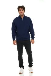 96 Pieces Mens Cotton Fleece Line Quarter Zip Sweat Shirt Navy Size 3XL - Mens Sweat Shirt