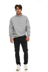 Mens Cotton Fleece Line Quarter Zip Sweat Shirt Gray Size Large