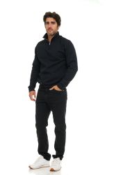 96 Pieces Mens Cotton Fleece Line Quarter Zip Sweat Shirt Black Size Medium - Mens Sweat Shirt