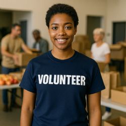 60 Pieces Unisex Cotton Volunteer Printed T Shirt Gray With Black Print Back And Front Size Large - Event Apparel