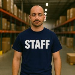 60 Pieces of Unisex Cotton Staff Printed T Shirt Navy With White Print Back And Front Size 3X-Large