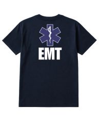 60 Pieces Unisex Cotton Emt Printed T Shirt Navy With White Print Back And Front Size X-Large - Event Apparel