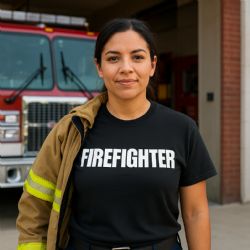 12 Wholesale Firefighter T-Shirts Cotton Blend Uniform Tees For Station Wear & Emergency Response, Black Size 2xl