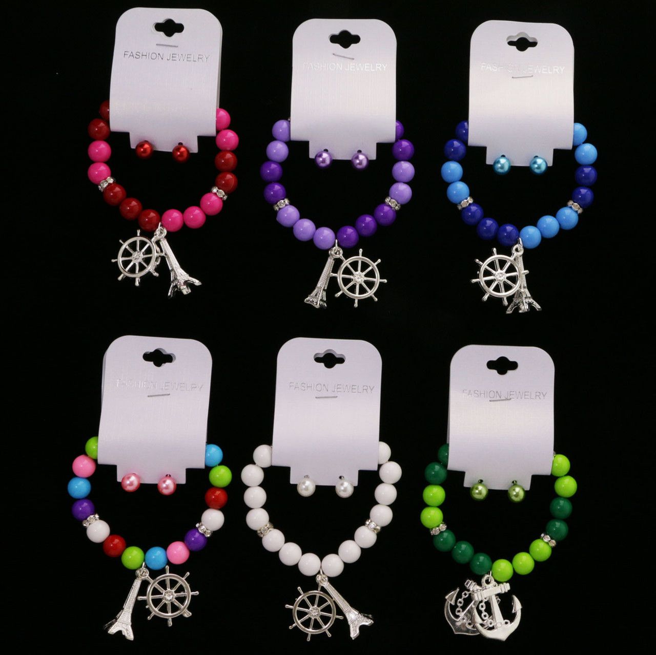 60 Wholesale Beaded Bracelets Crystal Accent Spacer Beads And With Pearl Like Stud Earrings