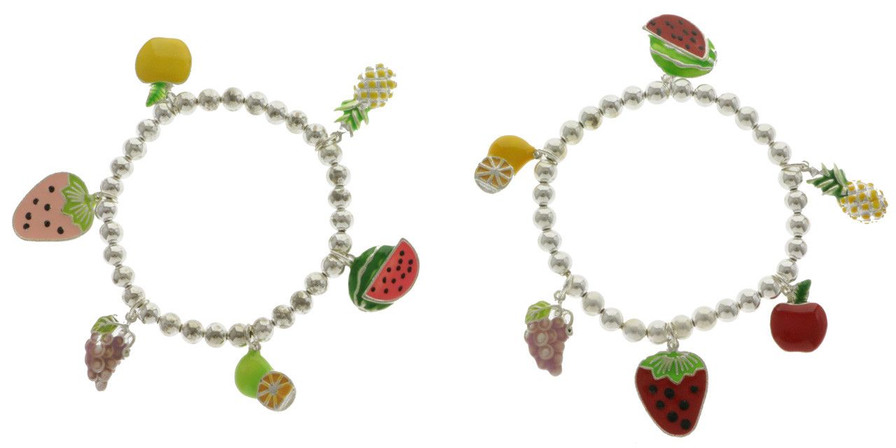 60 Wholesale Silver Tone Fruit Charm Bracelet