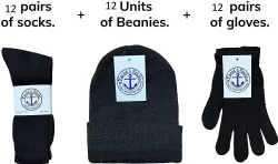 36 Wholesale Yacht & Smith Womens 3 Pc Winter Combo Set Hat Glove Crew Socks Solid Black