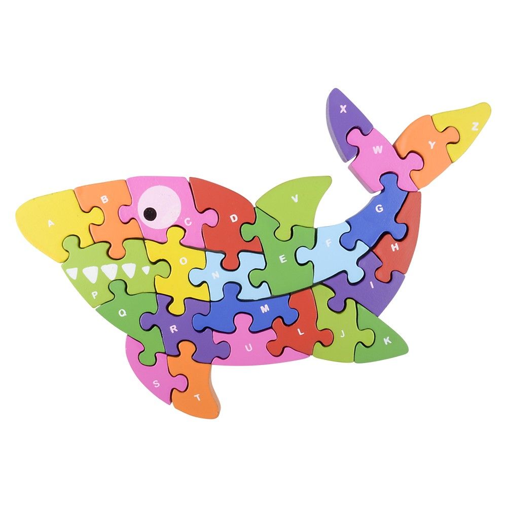 18 pieces of 10.25" X 6.5" Wooden Shark Letter Puzzle