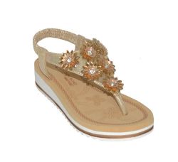 12 Wholesale Fashion Rhinestone Sandals For Women Sole Open Toe In Color Gold Size 5-10