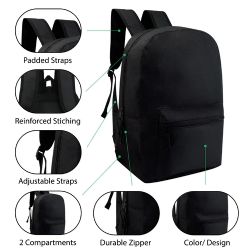 24 Wholesale 17" Kids Basic Backpack In Black