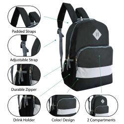 24 Wholesale 17" Reflective Wholesale Backpack In Black