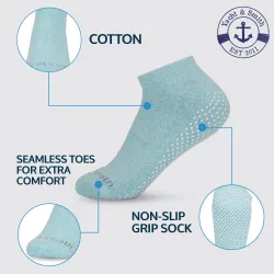 Yacht & Smith Assorted Pastel Colors Rubber Grip Bottom Cotton Yoga, Trampoline Sock Size 9-11