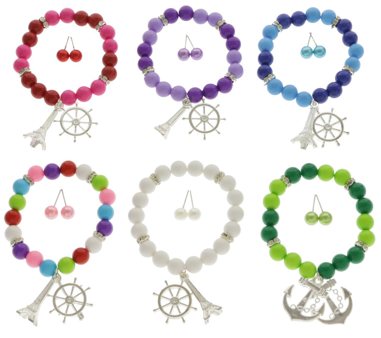 60 Wholesale Beaded Bracelets Crystal Accent Spacer Beads And With Pearl Like Stud Earrings