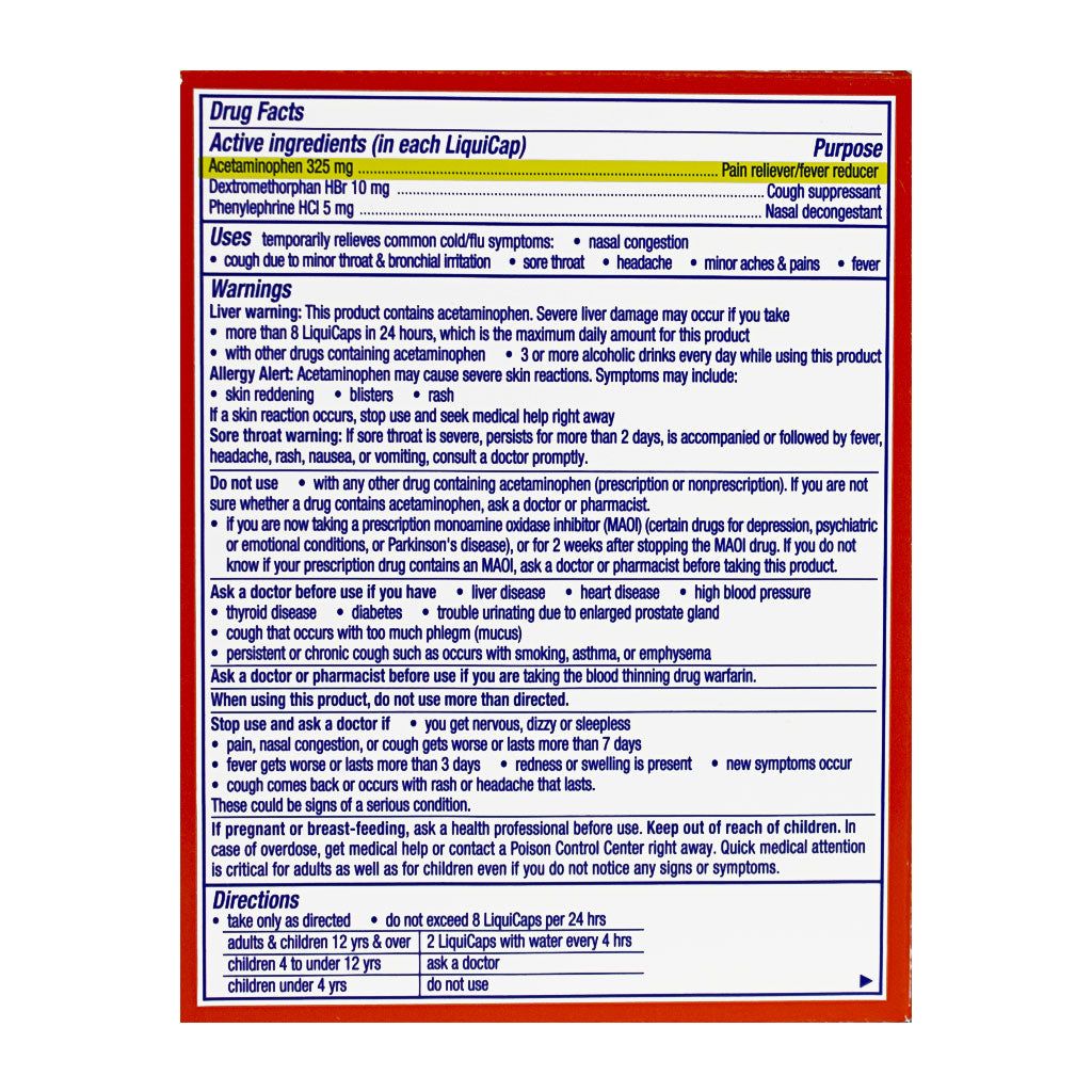 32 Pieces Travel Size Severe Cold & Flu Liquicaps - Pack Of 2 - Pain & Allergy Relief for Donation