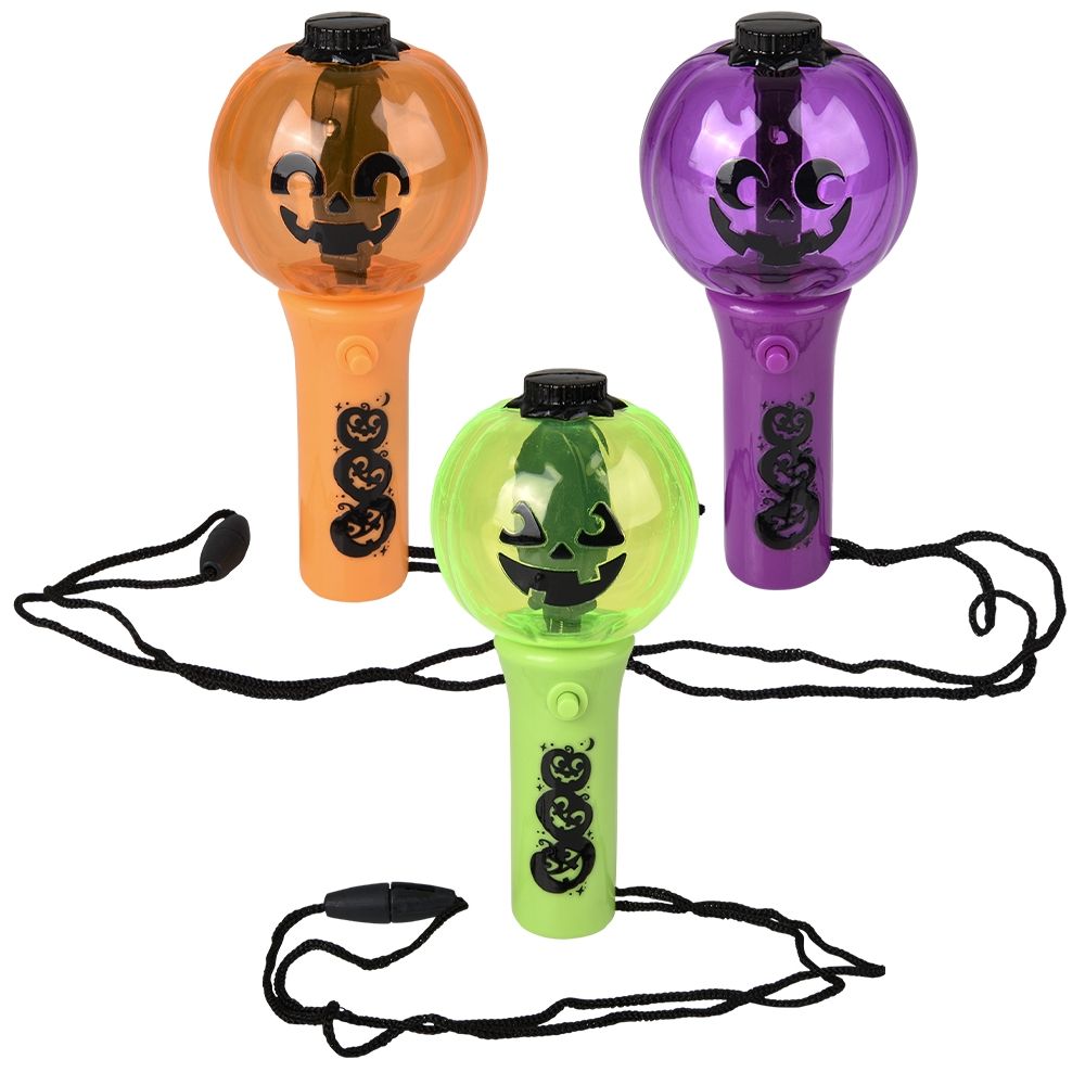 144 Wholesale Jack O Lantern Light Up Spinning Wand Necklace 4.5-inch
