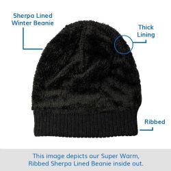 12 Pieces Yacht & Smith Unisex Sherpa Line Ribbed Faux Fur Winter Beanie Hat Solid Black - Winter Beanie Hats
