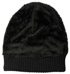 12 Pieces Yacht & Smith Unisex Sherpa Line Ribbed Faux Fur Winter Beanie Hat Solid Black - Winter Beanie Hats