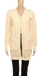 24 Pieces Women's Long Sleeve Cable Knit Long Cardigan Sweaters With Pockets - Womens Sweaters & Cardigan